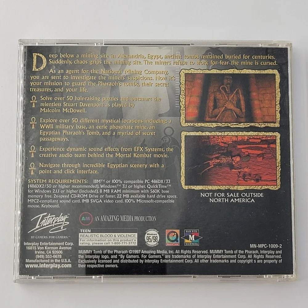 Mummy: Tomb of the Pharaoh PC CD Rom 1996 Interplay Computer Video‎ Game